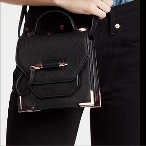 Mackage Mini Rubie Arrow Leather Crossbody Bag in Black & Rose Gold